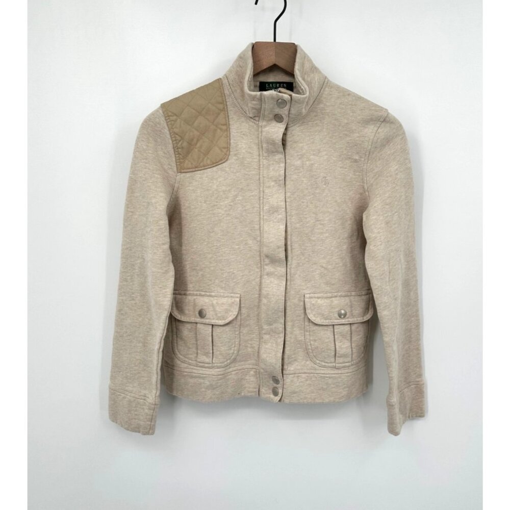 Lauren Ralph Lauren Jacket Beige Women Small Cotton Zip UP Pockets Logo